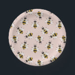 Bienenstelle Gemusterte Papierplatte in rosa Pappteller<br><div class="desc">Diese skurrilen und geschlechtsneutralen Party-Teller sind mit süß illustrierten Bienen ausgestattet,  was sie zu einer geschlechtsneutralen Babydusche macht,  die Mutter und Baby-to-be feiert.</div>