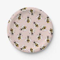Bienenstelle Gemusterte Papierplatte in rosa