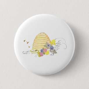 Bienenstock aus gewickeltem Stroh und Blumen Button