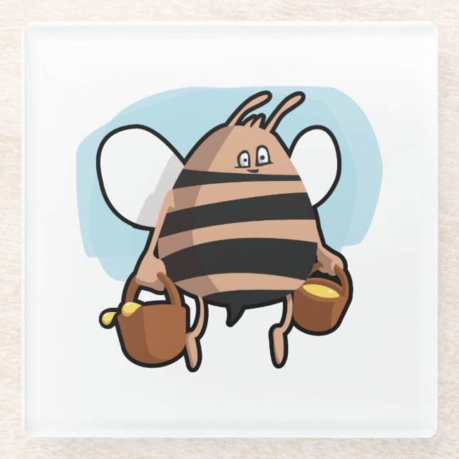 Bienenstock-Cartoon Glasuntersetzer (Vorderseite)