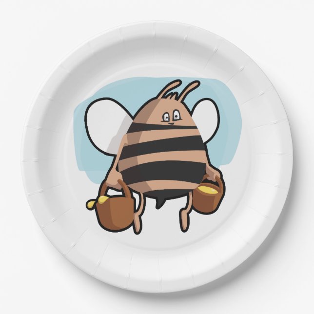 Bienenstock-Cartoon Pappteller (Vorderseite)