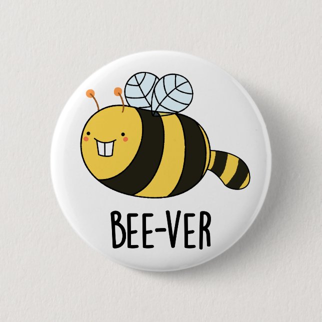 Bienenstock-Funny Animal Beaver Pun Button (Vorderseite)