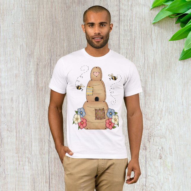 Bienenstock mit Bienen und Blume Männer T - Shirt (Von Creator hochgeladen)