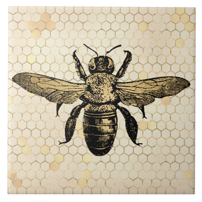 Bienenstock Rustikal Gold Waben Fliese (Vorderseite)