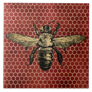 Bienenstock Rustikal Gold Wabenmuster Rot Fliese