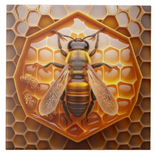 Bienenstock und Biene Keramikfliese, Bernsteinfarb Fliese