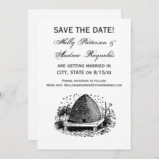 Bienenstock und Bienen #1 Heraldic Vintag Einladung (Vorne/Hinten)