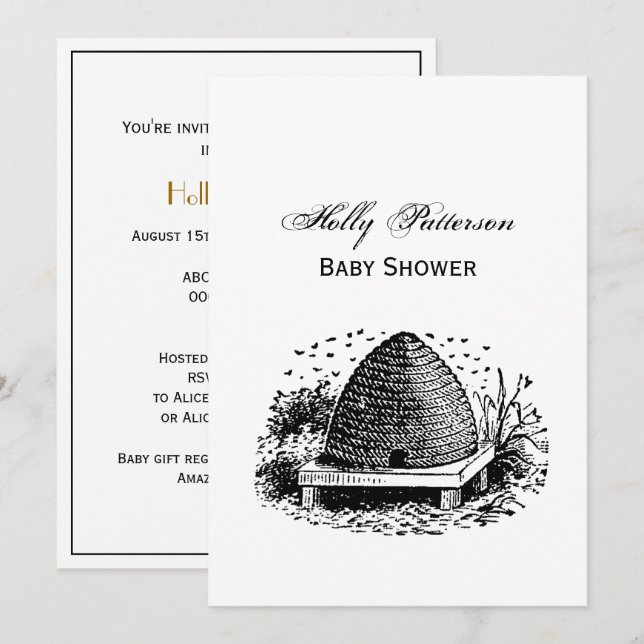 Bienenstock und Bienen #1 Heraldic Vintag Einladung (Vorne/Hinten)