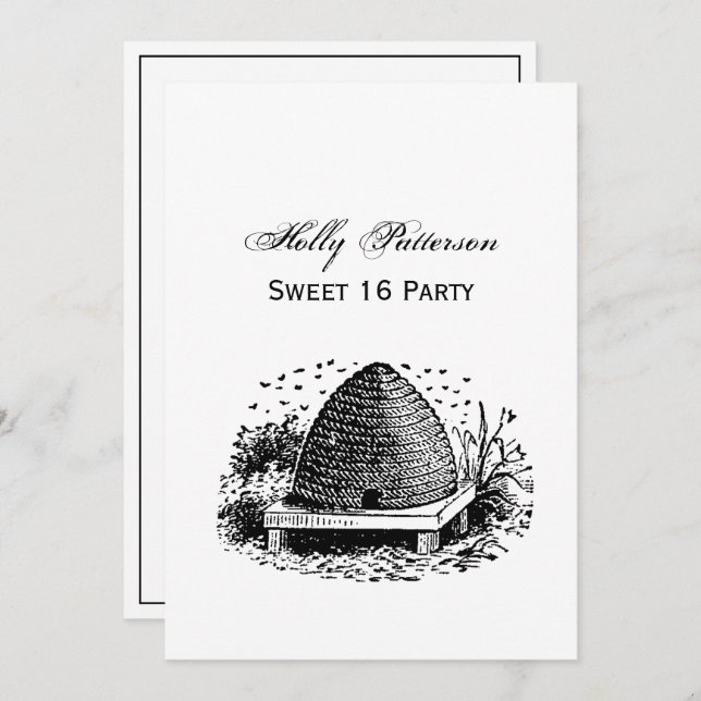 Bienenstock und Bienen #1 Heraldic Vintag Einladung (Vorne/Hinten)