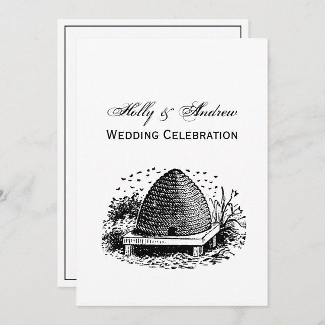 Bienenstock und Bienen #1 Heraldic Vintag Einladung (Vorne/Hinten)