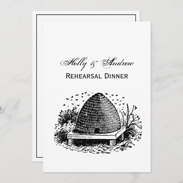 Bienenstock und Bienen #1 Heraldic Vintag Einladung (Vorne/Hinten)