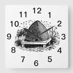 Bienenstock und Bienen #1 Heraldic Vintag Quadratische Wanduhr