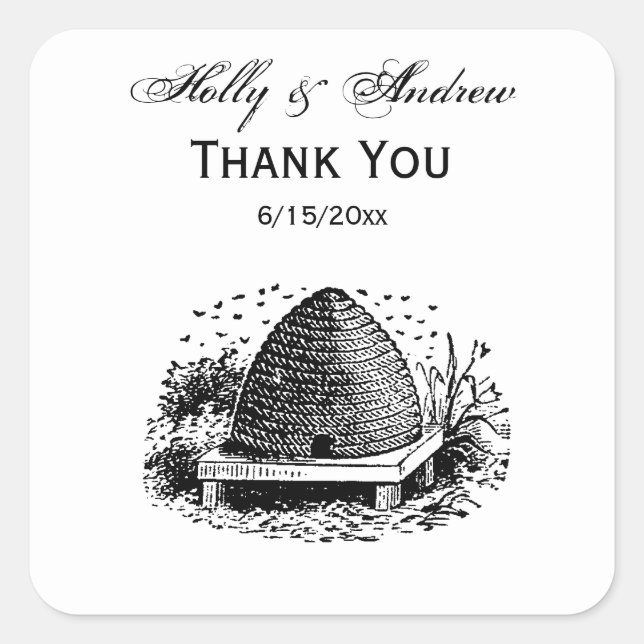 Bienenstock und Bienen #1 Heraldic Vintag Quadratischer Aufkleber (Vorderseite)