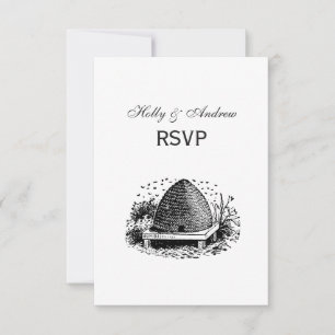 Bienenstock und Bienen #1 Heraldisch Vintage RSVP Karte