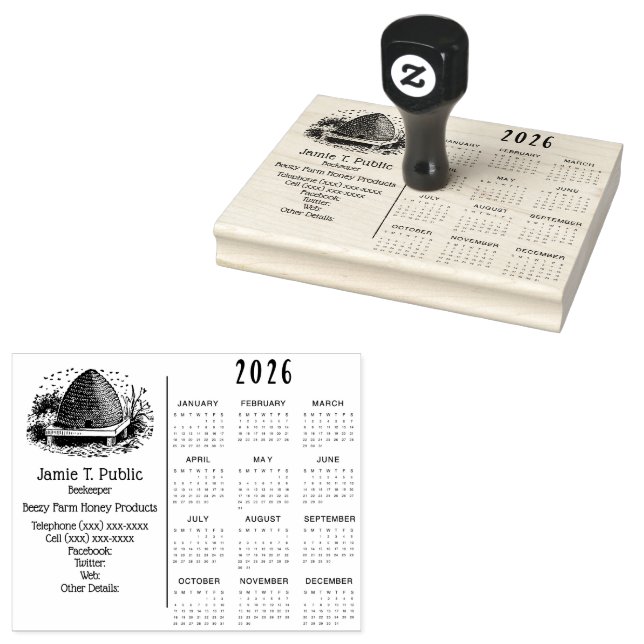 Bienenstock und Bienen & 2026-Jahrkalender Gummistempel (Stempel)