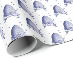 Bienenstock und Bienen #2 Heraldisch Vintage Blau Geschenkpapier