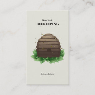 Bienenstock und Bienen auf grünen Blättern braun Visitenkarte