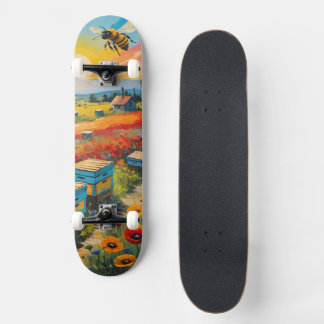 Bienenstöcke Mohnblumen und Bienen bei lebendigem  Skateboard