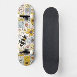 Bienenstöcke Vintage Blumenmuster Gelb und Blau Skateboard