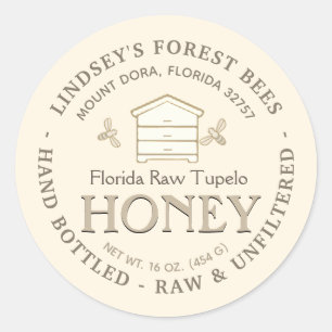 Bienenstück mit Kleinen Bienen Honig Etikett Hand  Runder Aufkleber