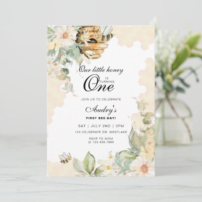 Bienentag, Erster Geburtstag Thema Biene, 1. Biene Einladung (Stehend Vorderseite)