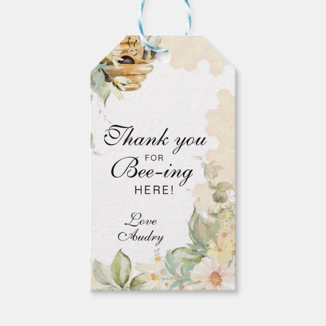 Bienentag, Erster Geburtstag Thema Biene, 1. Biene Geschenkanhänger (Vorderseite)