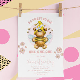 Bienentag Honeybee Pink Floral 1. Geburtstag Einladung