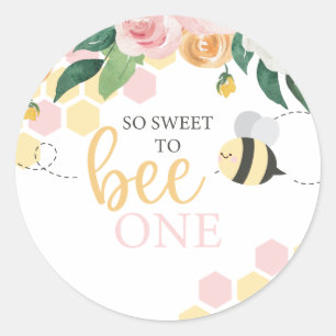 Bienentag Hummel 1. Geburtstag Rosa Blütenblüte Runder Aufkleber