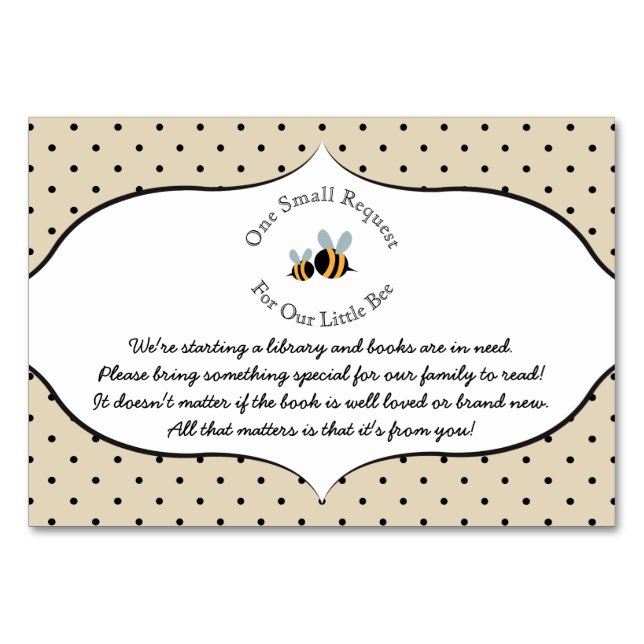 Bienenthema - Buchen Sie eine Babyduschkarte Tischnummer (Vorderseite)