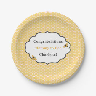 Bienenthema Honeycomb Gold & Gray Pappteller