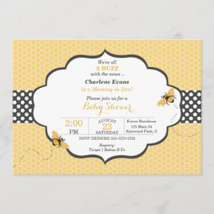 Bienenthema Honeycomb Gold & Gray Polka Dot Einladung