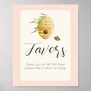 Bienenthema Mädchen-Baby-Party Rosa Gefallen-Tisch Poster