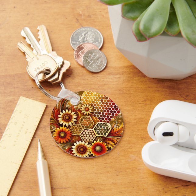 Bienenvölker Sonnenblume und HonigwabenSchlüsselan Schlüsselanhänger (Schreibtisch)