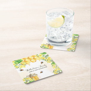 Bienenwaben-Gelbe Blüten Familienname Rechteckiger Pappuntersetzer