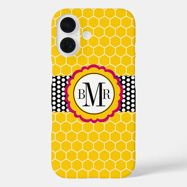 Bienenwaben-Muster und Blumen-Monogramm Case-Mate iPhone Hülle (Rückseite)