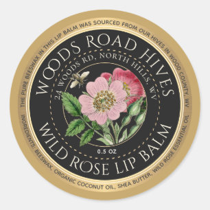 Bienenwachs Wilde Rose Honeybee Lip Balm Gold Rim Runder Aufkleber