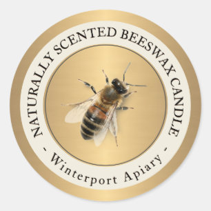 Bienenwachskandle mit dem Metallic-Gold-Label für Runder Aufkleber