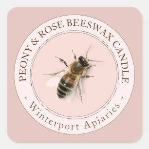 Bienenwachskandle mit Honigbienen-Rose Gold Pink L Quadratischer Aufkleber