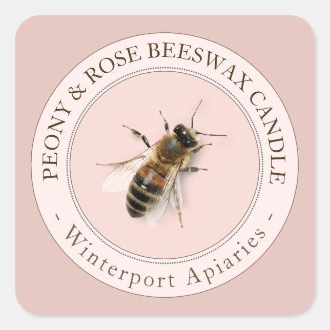 Bienenwachskandle mit Honigbienen-Rose Gold Pink L Quadratischer Aufkleber (Vorderseite)