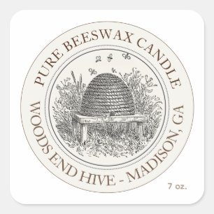 Bienenwachskandle Skep mit Bienen Elfenbein Quadratischer Aufkleber