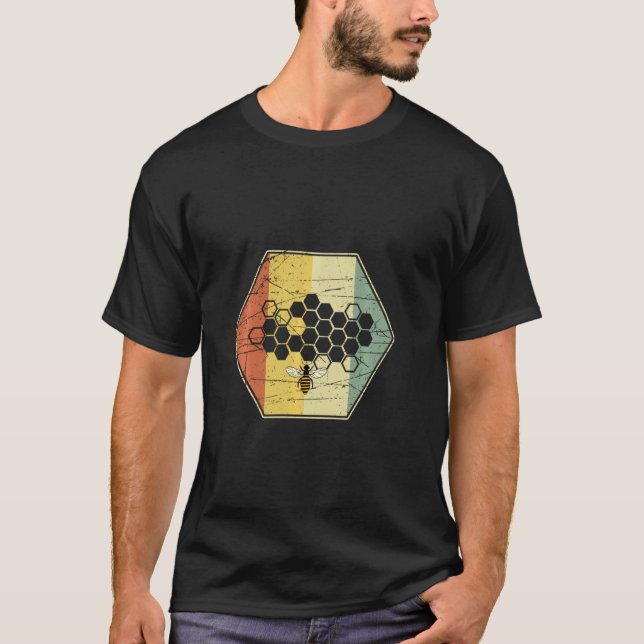 Bienenweisser Honeycomb Retro Biene Bienensterbse T-Shirt (Vorderseite)