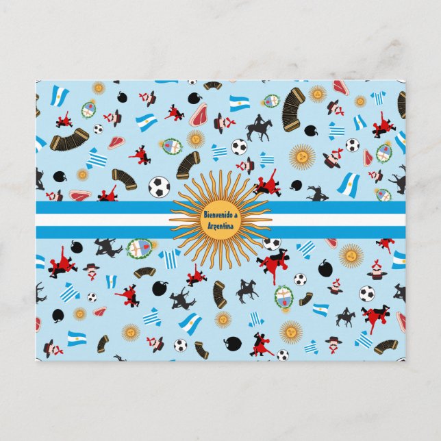 Bienvenido a Argentinien - berühmte Gegenstände Ar Postkarte (Vorderseite)
