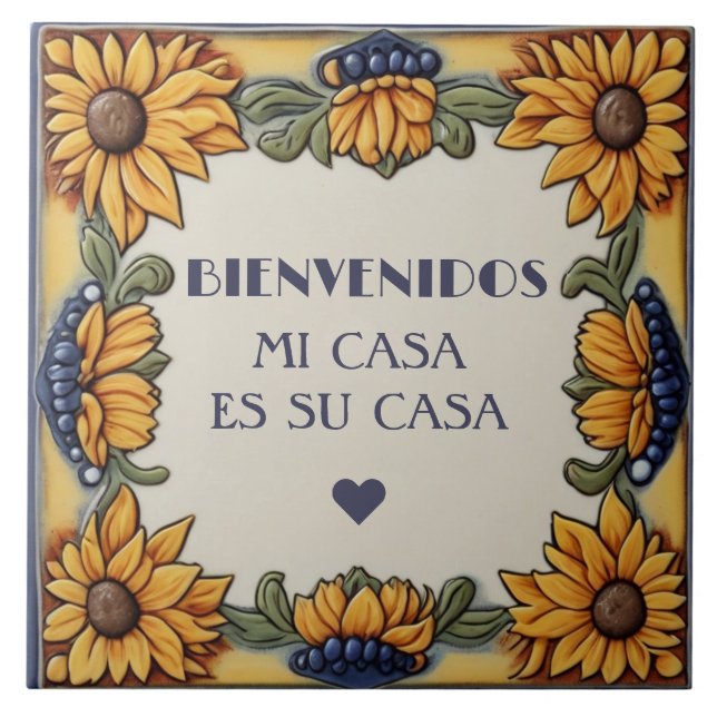 Bienvenidos Mi Casa Es Su Casa Sunflowers Plaque Fliese (Vorderseite)