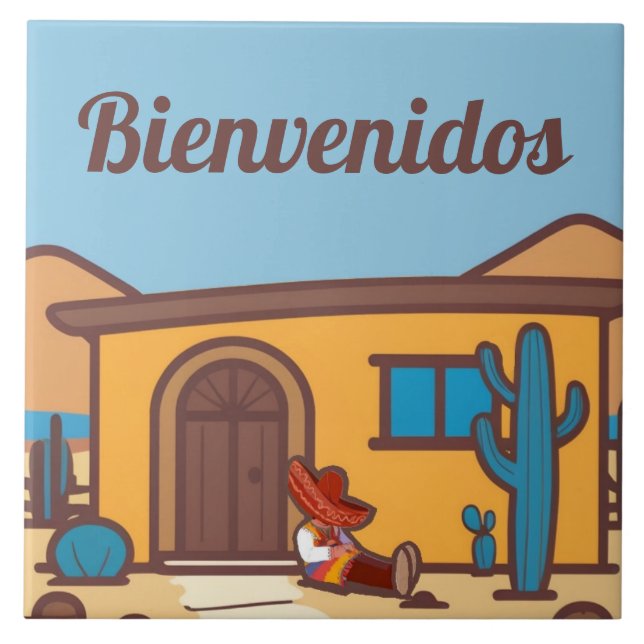  Bienvenidos Southwestern Adobe Home Welcome Sign Fliese (Vorderseite)