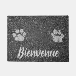 Bienvenue Asphalt Look mit Paw Prints Fußmatte