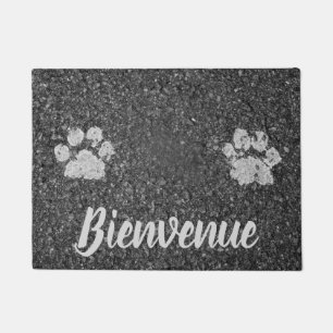 Bienvenue Asphalt Look mit Paw Prints Fußmatte