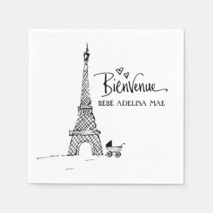 Bienvenue Paris Doodle Sketch Babydusche Serviette