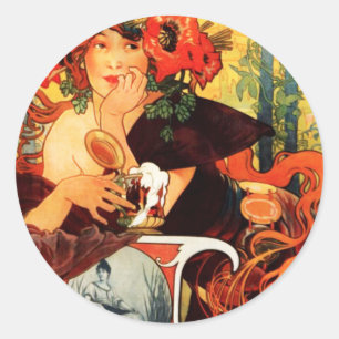 Bier Alphonse Mucha der Muse-Aufkleber Runder Aufkleber