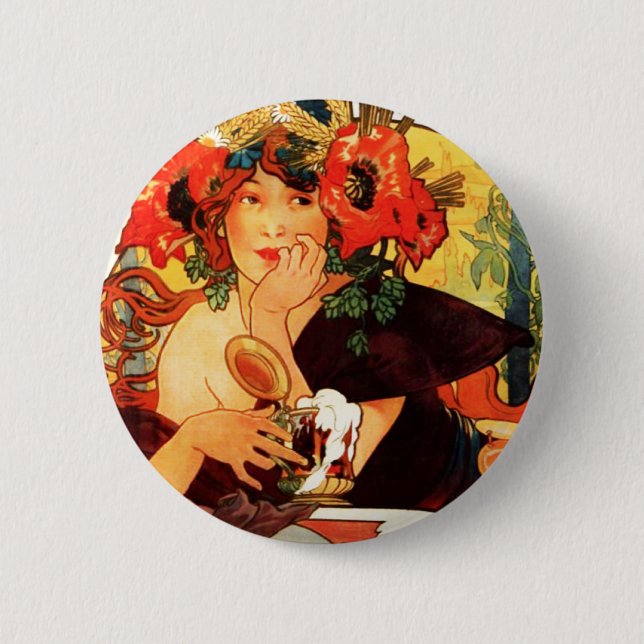 Bier Alphonse Mucha des Muse-Knopfes Button (Vorderseite)