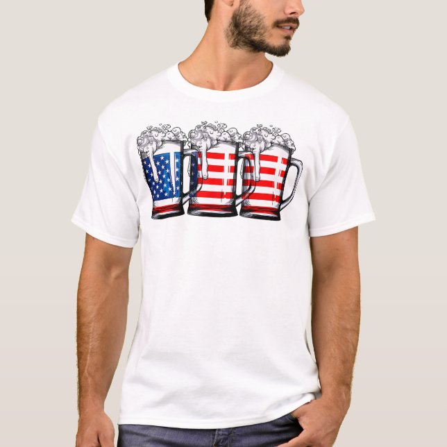 Bier American Flag 4. Juli Männer Frauen Merica U T-Shirt (Vorderseite)